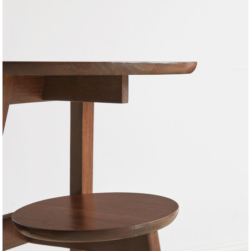 Table d'appoint ronde à 2 niveaux en bois massif, table de bout moderne en noyer de style Mid-Century pour le salon et le rangement de chevet