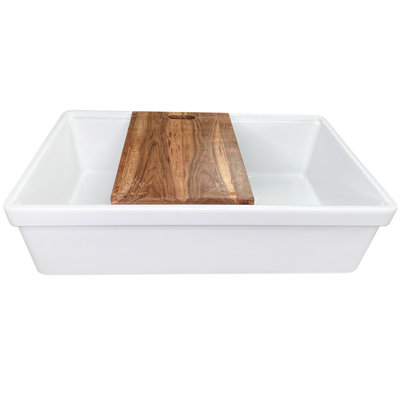 Nantucket Sinks 33-inch Single Bowl Workstation Fireclay Apron Sink with Cuttingboard and Grid