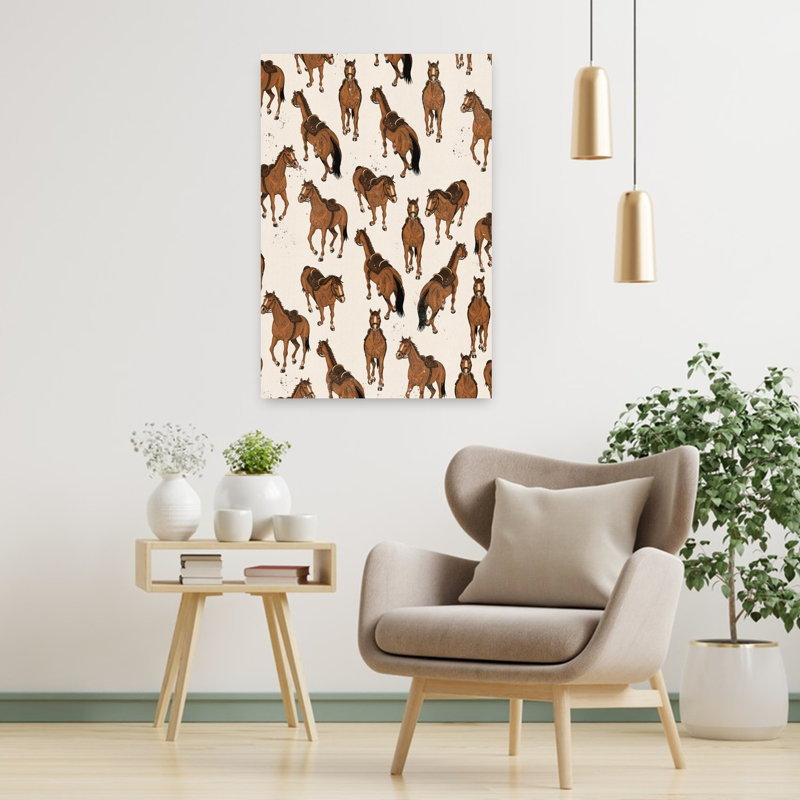 Equestrian Horse Pattern Classic Contemporary Horse Wall Art Print 1 Piece Wrapped Canvas Wall Art, 91.44cm H x 60.96cm W