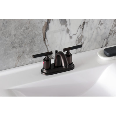Kingston Brass Kaiser Two-Handle 3-Hole Deck Mount 4" Centerset Bathroom Faucet with Pop-Up Drain