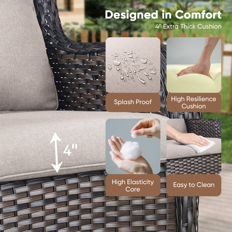 Carolina 4-Person Square Outdoor Conversation Set With Loveseat And Armchair, Beige Cushion/Brown Frame