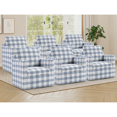 32.28'' Wide Modern Soft Space-Saving Linen Upholstered Striped Swivel Accent Chair(Set Of 6)