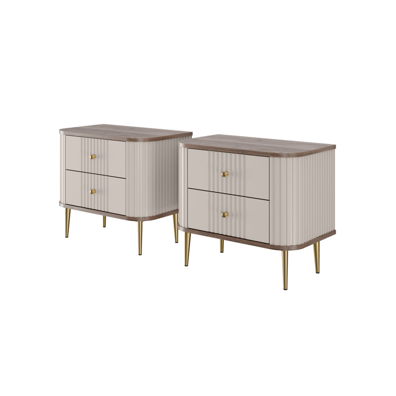 Dayzee 56cm W Manufactured Wood Bedside Table, Gold, Cashmere/Gold, Nut
