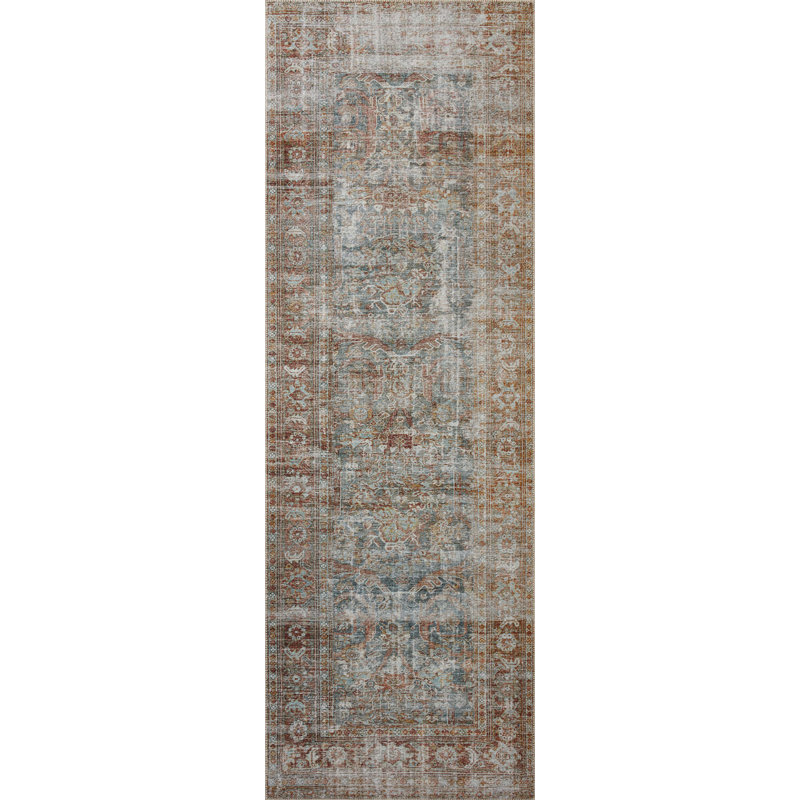Jules Lagoon and Brick Rectangular Polyester Runner Rug