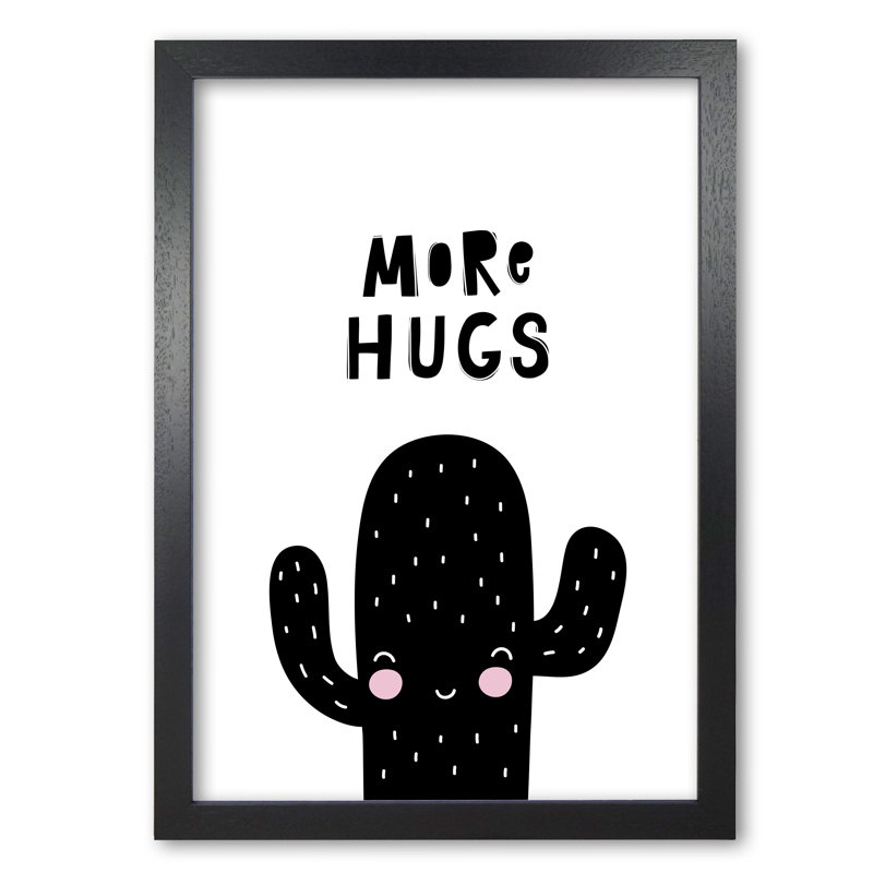 More Hugs Cactus - Painting, 42 cm H x 30 cm W x 5 cm D, Black Grain Frame