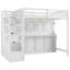 Lit mezzanine double TG avec escalier de rangement, lit escamotable double, bureau intégré et lumière DEL - blanc