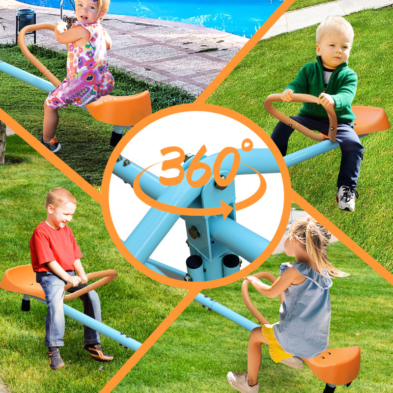 Balançoire à bascule multicolore pour terrain de jeu extérieur, 4 sièges confortables, structure en fer robuste, 30 po x 18 po x 7 po, 38 lb, améliore la coordination de la chaise de jardin pivotante, inclinable