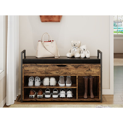 Banc de rangement pour chaussures, banc d'entrée avec boîte de rangement à plateau relevable, range-chaussures à deux niveaux