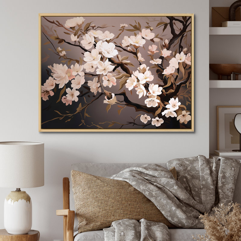 Branche avec fleurs de cerisier roses et blanches I - impression, 30" H x 40" W, Black Picture Framed