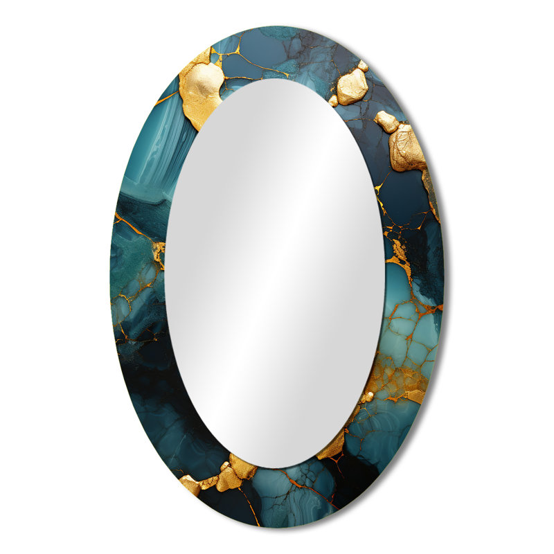 Or et vert topaze agate granit IV - décor de miroir mural ovale doré, H 36 po x l 24 po