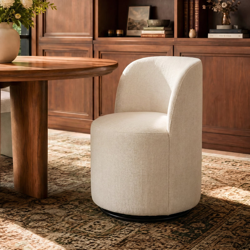 Fauteuil d'appoint pivotant en lin, tabouret de meuble-lavabo rond à dossier courbé, fauteuil d'appoint rembourré confortable pour coin-salon de chambre à coucher