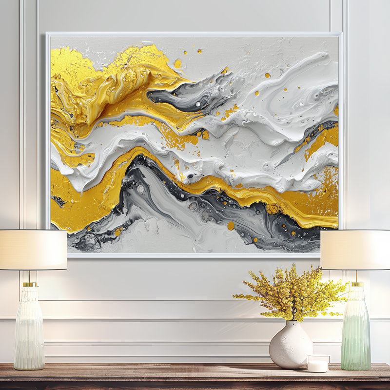 Amezcua - Abstract Large Wall Art, Cadre flottant, H 16 po x l 32 po, Blanc