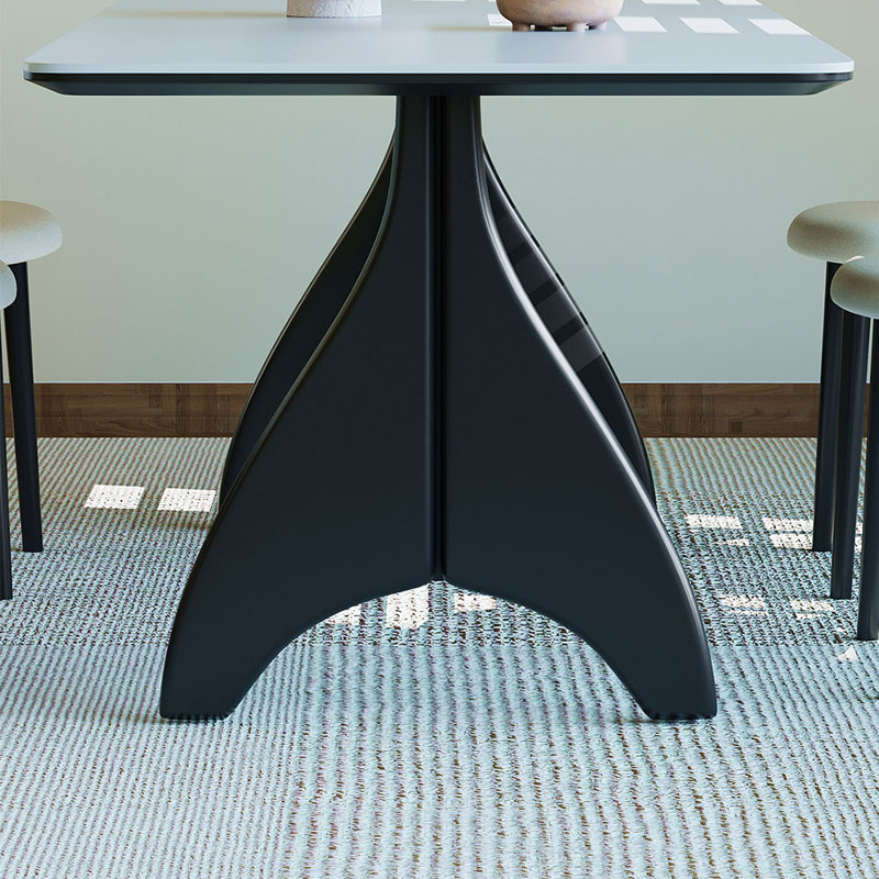 Sintered stone ash wood simple dining table set, 29.53"H x 70.87"L x 35.43"W, Black