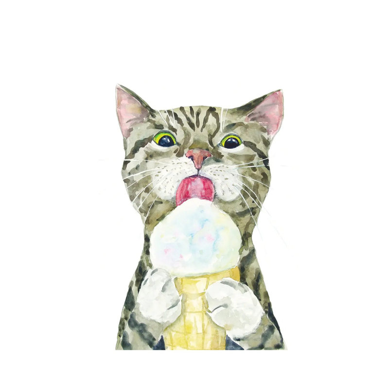 Tabby Cat With Ice Cream by Alexey Dmitrievich Shmyrov - Wrapped Canvas Gallery-Wrapped Canvas Giclée