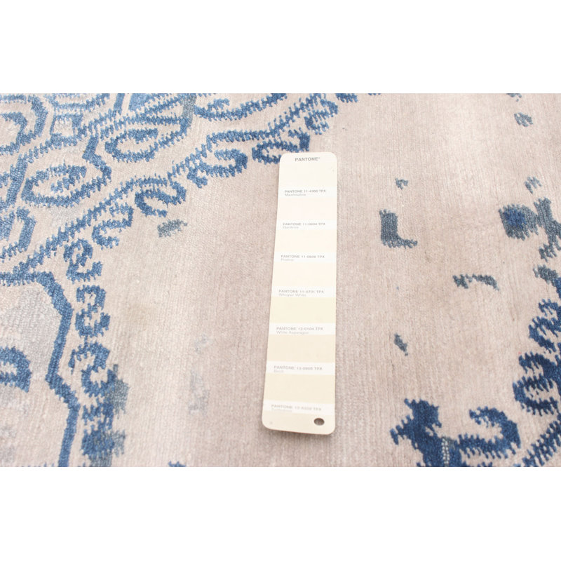 Tapis décoratif bleu/beige en laine noué à la main de conception unique 8 pi x 9 pi 10 po noué à la main New Age