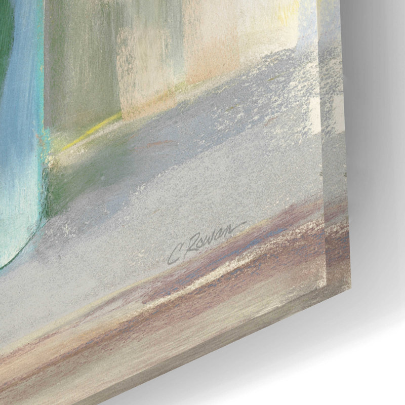 «Hydrangeas In Glass Jar Pastel Crop» par Carol Rowan, art mural en verre acrylique, 16 po x 12 po