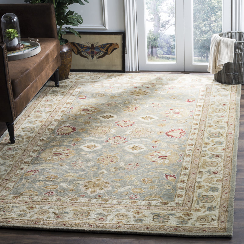 Antiquity Wool Oriental Area Rug in Gray Blue / Beige, Rectangle 9'6" x 13'6"
