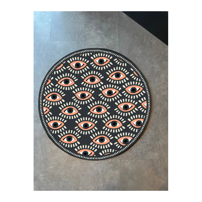 Round Gray And Salmon Color Eye Figured Woven Floor Carpet, Round 5'