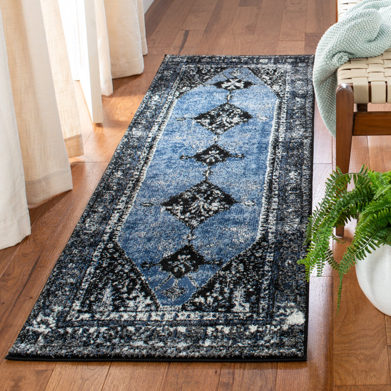 Tapis oriental bleu / gris Carwyn, Tapis de couloir 2 pi 3 po x 8 pi