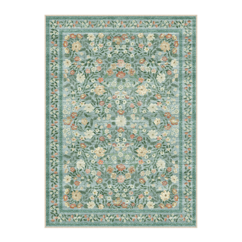Caden Washable Floral Area Rugs With Non-Slip Backing, Rectangle 5' x 7'