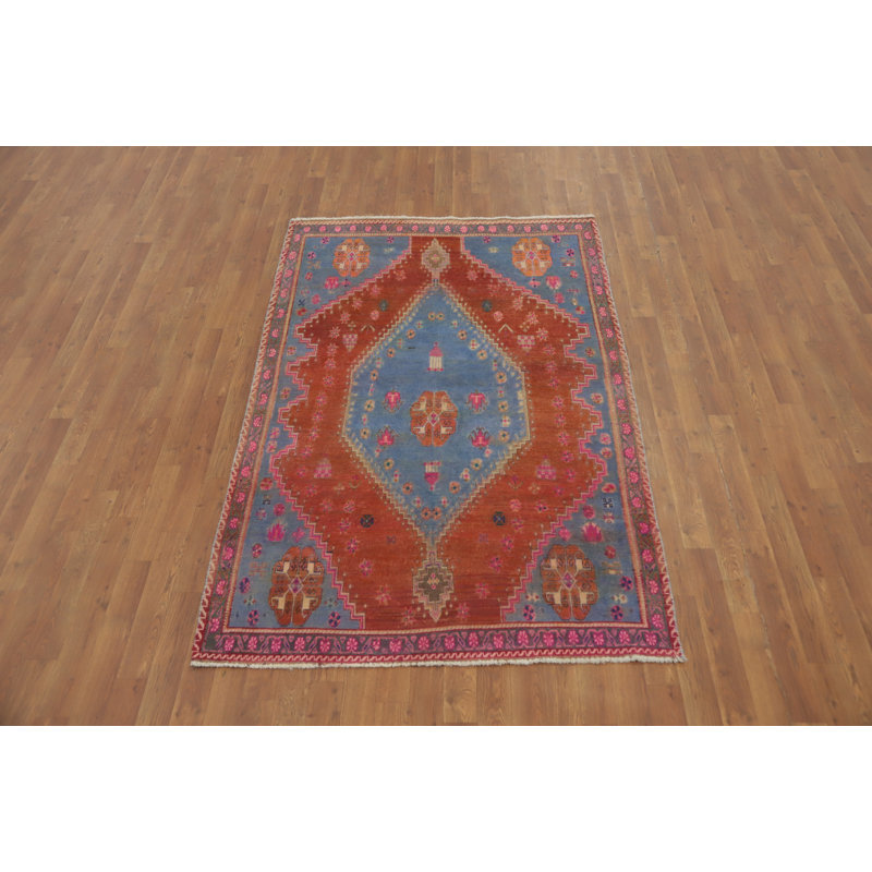 Tapis traditionnel tribal orange en laine 4 x 7