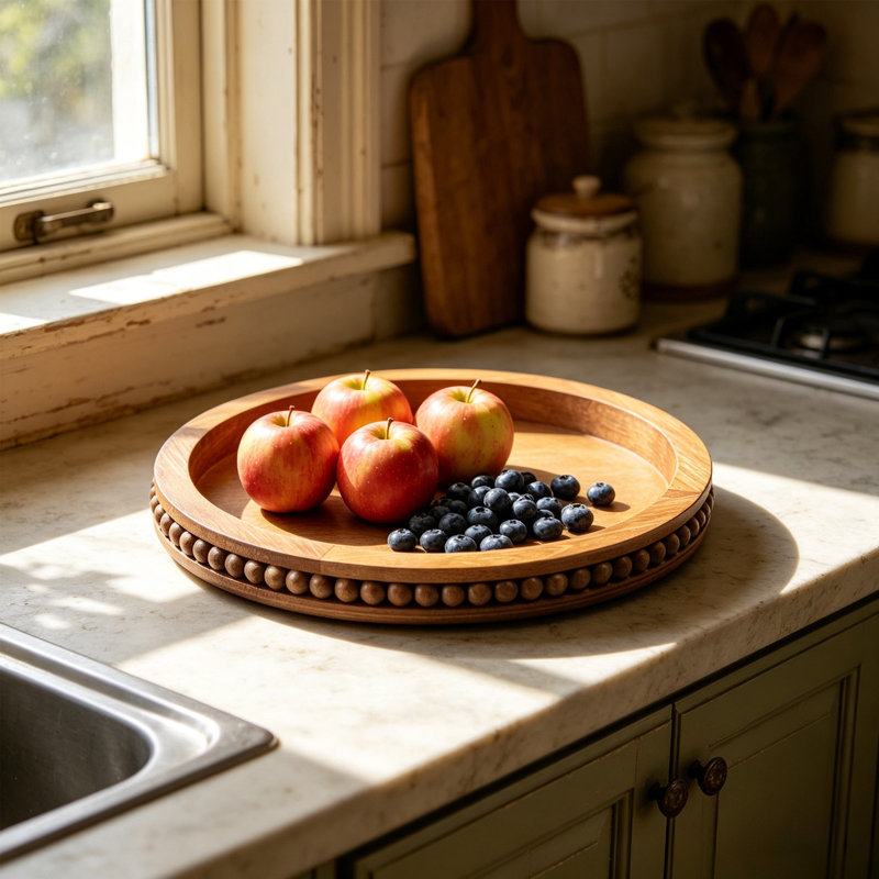 Round Wooden Bead Tray Available In 2 ColorsDecorative Wooden Serving Tray Ideal For Kitchen Countertops Fruit Displays And Home Decor