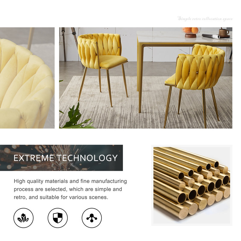 Evanni Velvet Upholstered Metal Side Chair, Yellow, 2