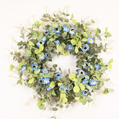 26" Handcrafted Eucalyptus Daisy No Holiday Wreath