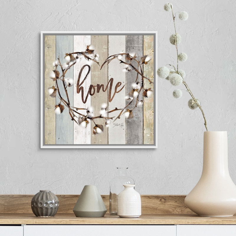 Reproduction d’art textuel sur toile, "maison en coton" par Marla Rae, Cadre blanc, H 18 po x l 18 po x P 1,75 po