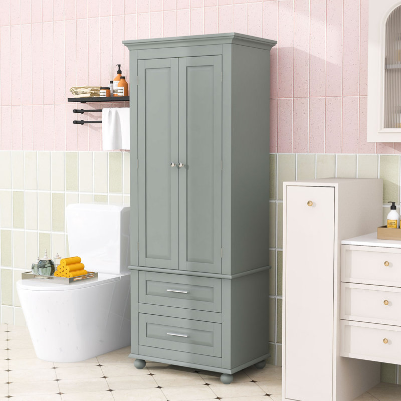 Armoire de rangement moderne avec tablette réglable, 2 tiroirs et conception anti-basculement, Gris