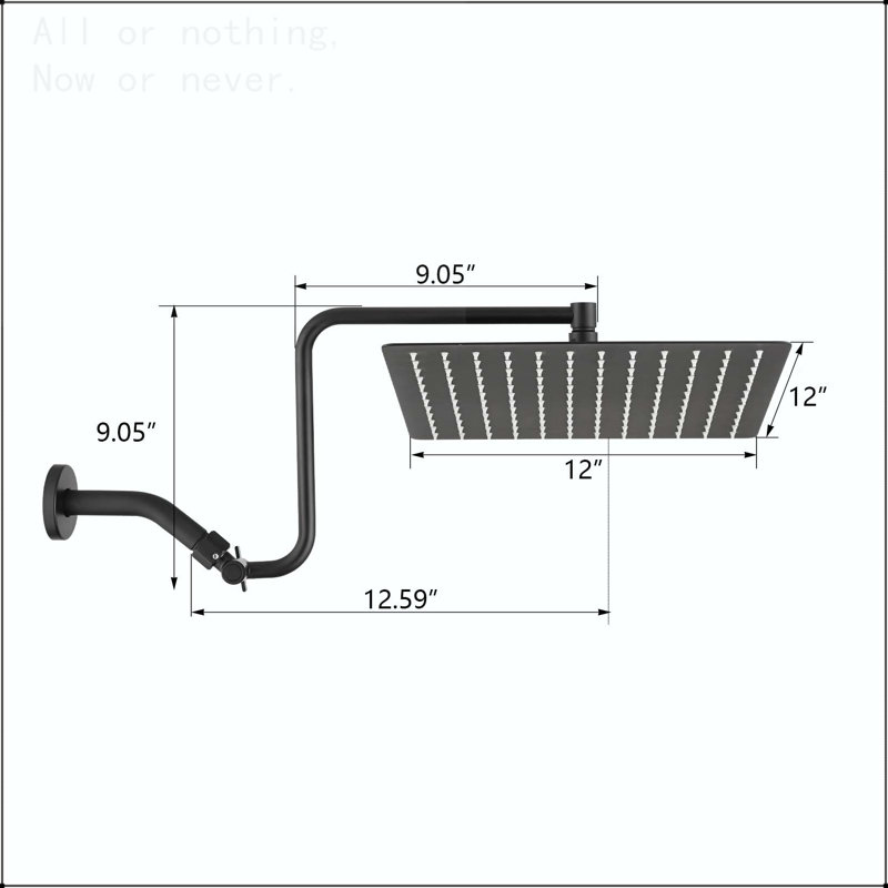 12 inch Adjustable Extension Arm High-pressure Rain Shower Head, Rain Fixed Shower Head, Matte Black
