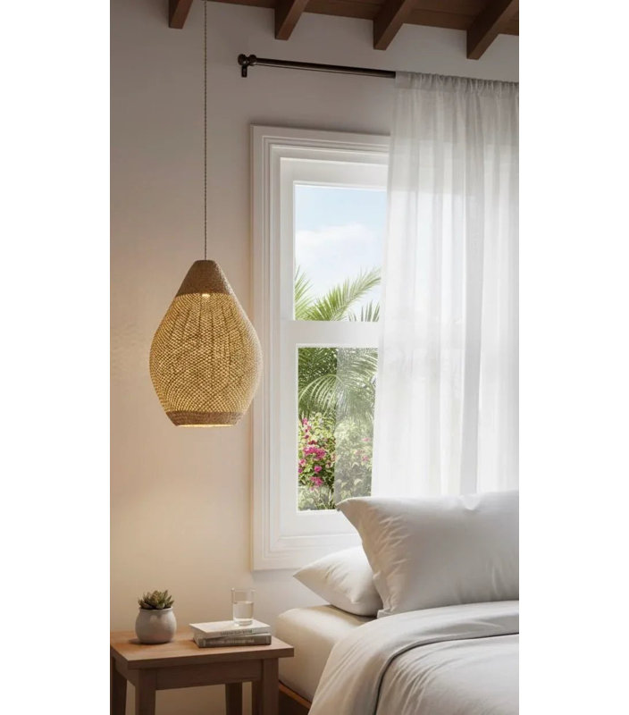 Luminaire suspendu en rotin naturel 20 po Teardrop, Does Not Apply, Natural