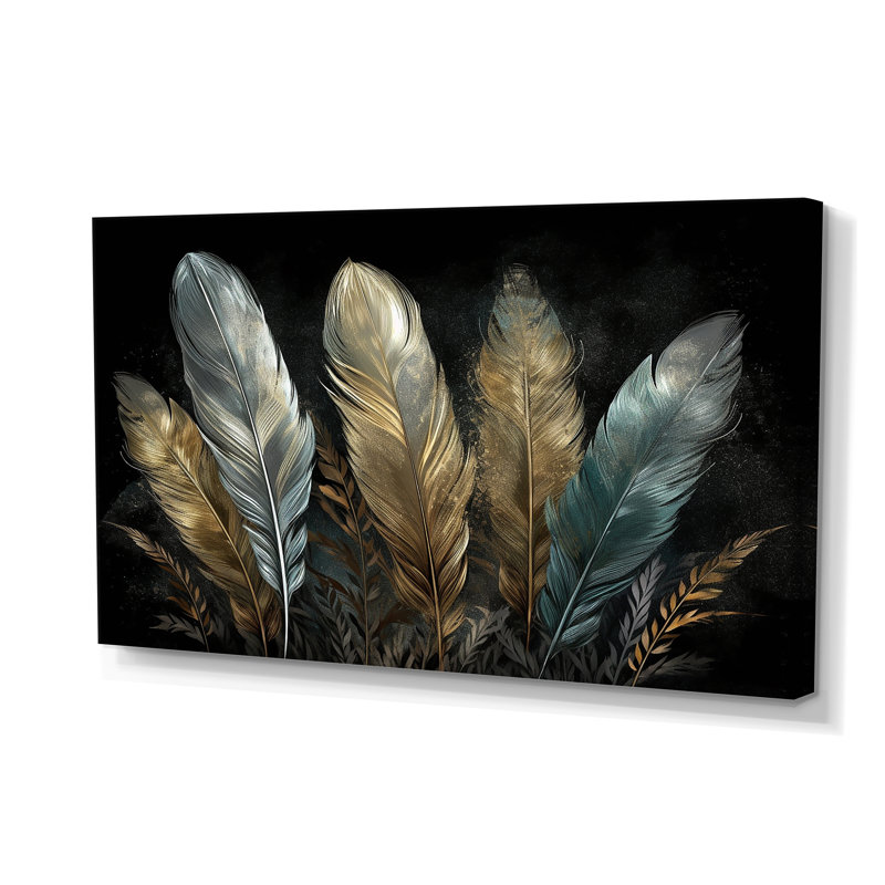 «Gold Gilded Feathers II», reproduction d'art de plumes glamour