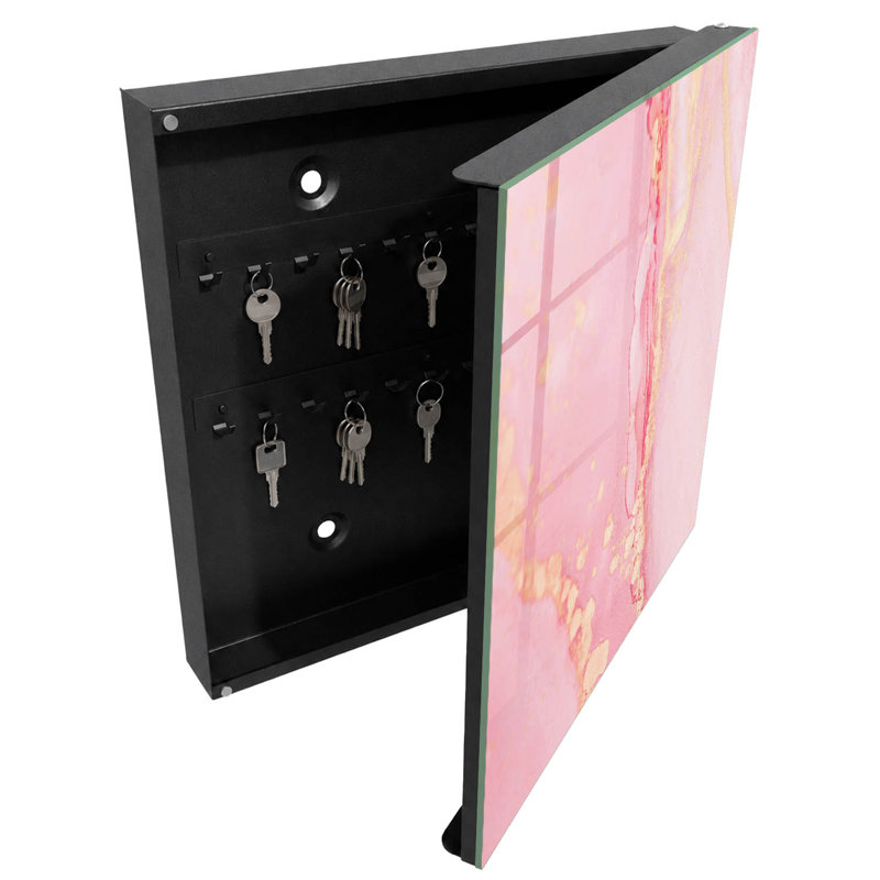Key box for home, Opens to the right, 30x30x5, Black, Delicate pink tones with a hint of cream accents, 