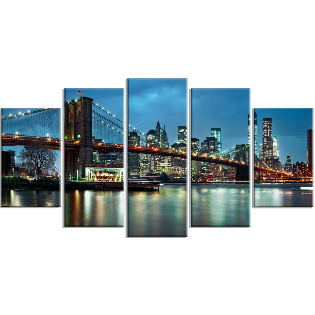 " Brooklyn Bridge And Skyscrapers " 5 - Pieces Design Art