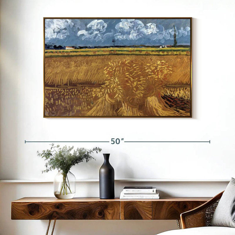 Champ de blé avec réas, Cadre flottant doré, 40 po x 27 po