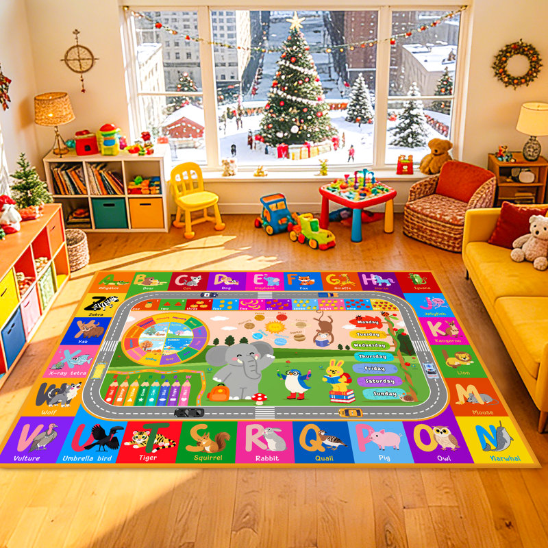 Tapis pour salle de jeux, tapis éducatif ABC 5 pi x 7 pi, tapis antidérapant doux pour animaux de compagnie