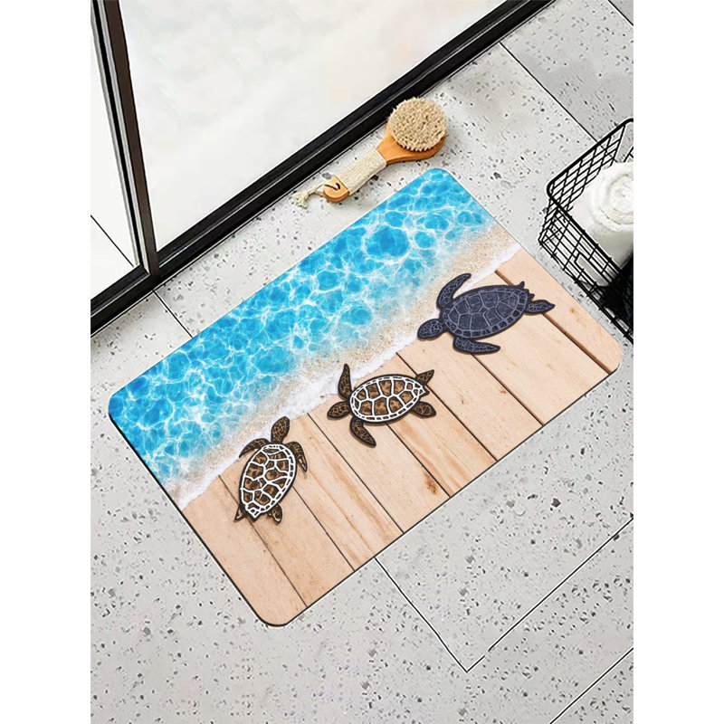 Tapis de bain 16 x 24, Bleu/brun, Animal marin