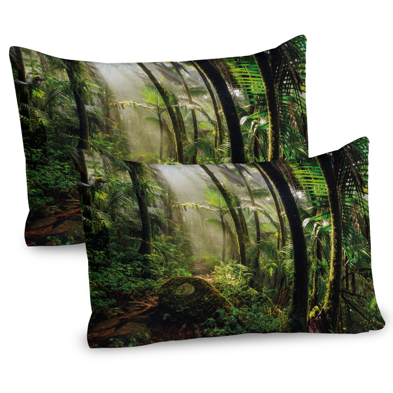 Ensemble de 2 taies décoratives Ambesonne Puerto Rico Jungle Path - El Yunque - vert / vert foncé