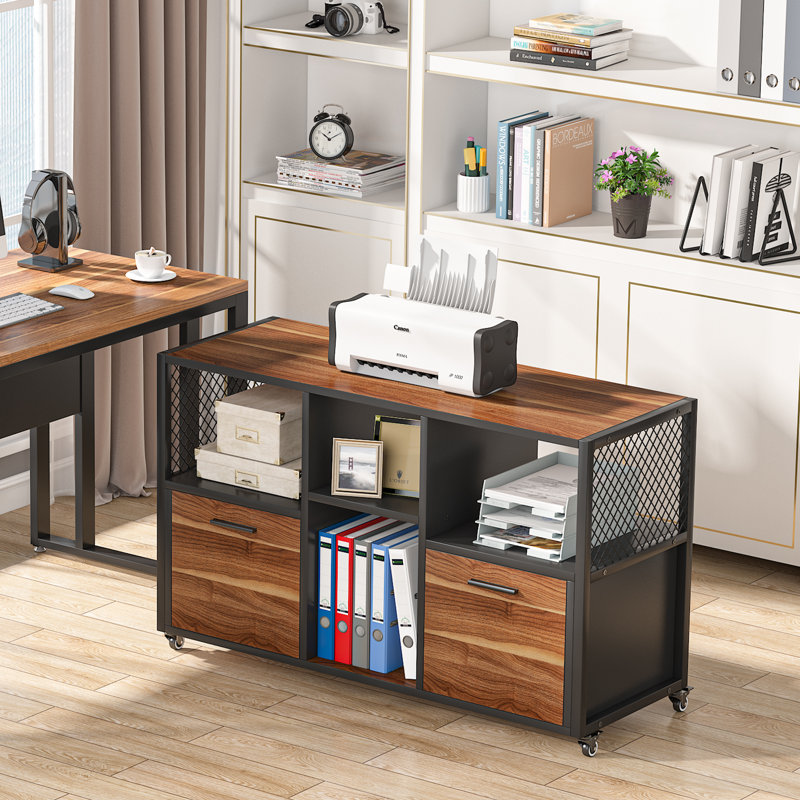 Classeur latéral mobile à 2 tiroirs en bois manufacturé et en métal l 43,31 po Jatarius , Noir