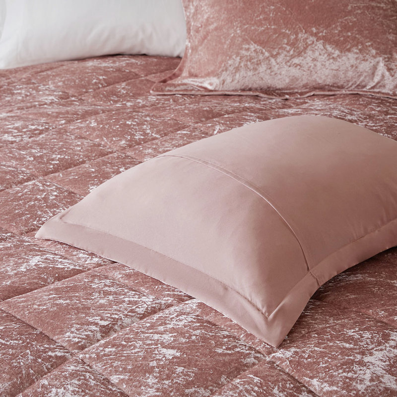 Lit double / grand lit en velours rosé, matelassage à losanges, comprend un édredon et une taie décorative double / grand, lavable à la machine, coussin décoratif