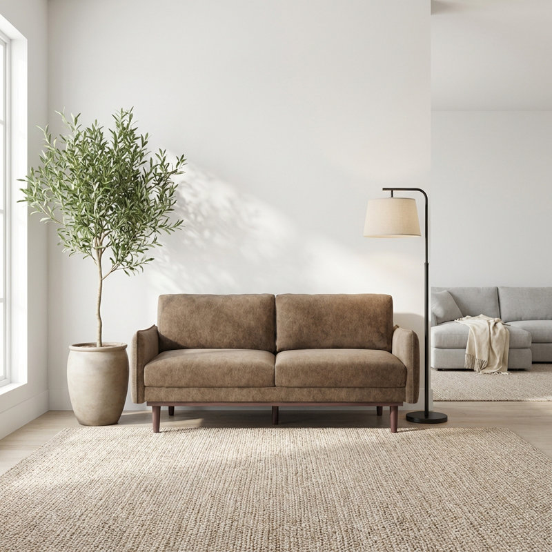 Canapé moderne avec causeuse spacieuse et coussins moelleux, Chenille - Brun