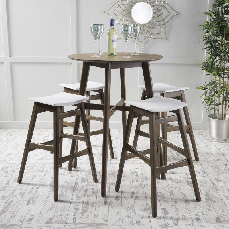 Ayobami Four Leg Dining Set, Natural Walnut, Light Beige, 5-Piece (1 Table, 4 Chairs)