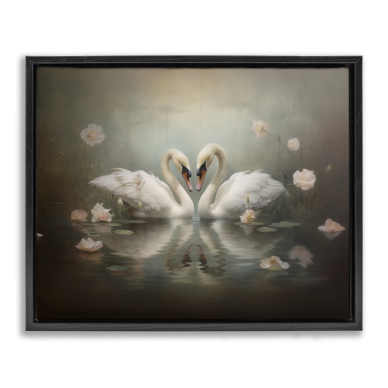 Cadre flottant à réflexion romantique Swans, design par Arlington Prints, H 25 po x l 31 po, Cadre flottant noir de jais