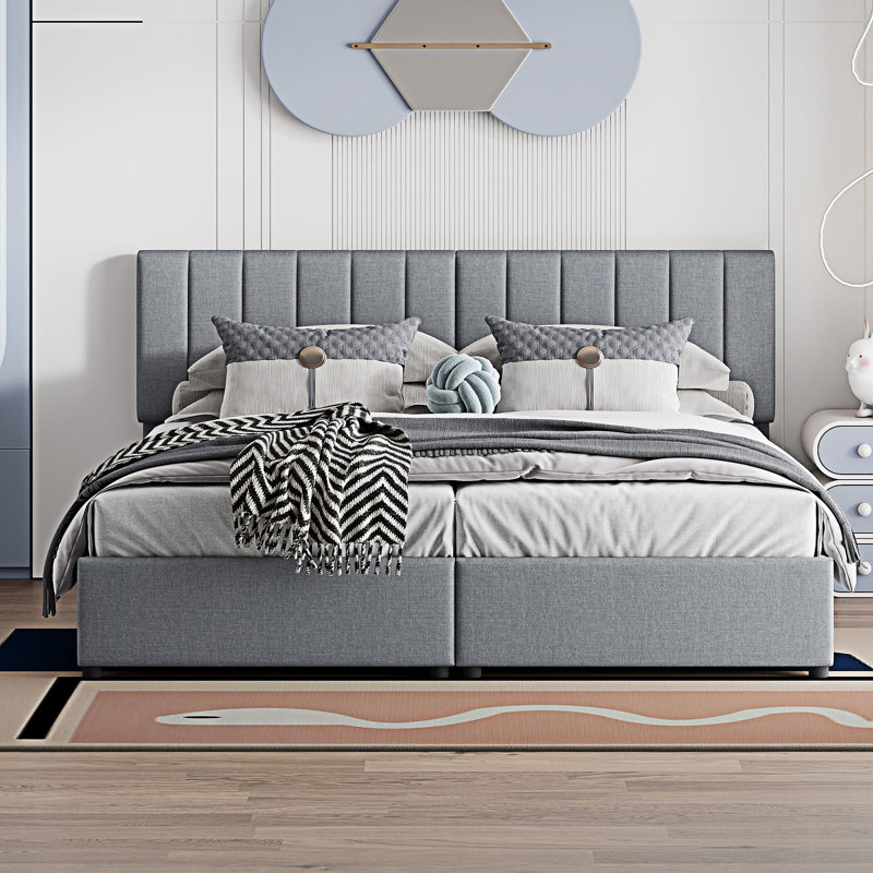 Upholstered Platform Bed With Hydraulic Storage System