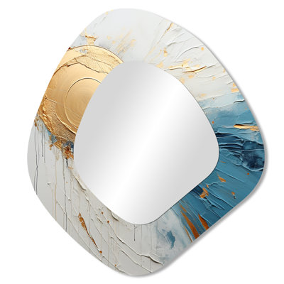 Isidoro or et bleu, peinture cosmique - peinture abstraite de forme irrégulière, miroir mural unique, miroir asymétrique moderne, impression d'art en métal