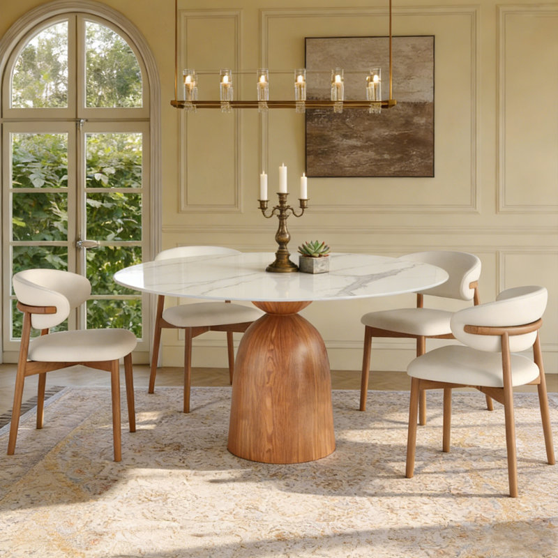 Ikerne 4 - Person Dining Sets With 47'' Round Table & 4 Upholstered Myra Dining Chairs, White, 29.52"H x 47.24"L x 47.24"W