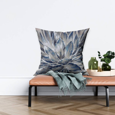 Blue and Gray Flower Square Throw Pillow
