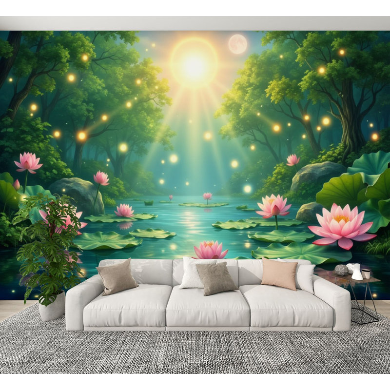 Papier peint pelez et collez Serene Water Pond, L 144 po x l 100 po