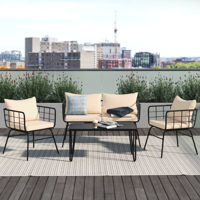 Arvenita 4pcs Patio Furniture Set Cushioned Sofa Loveseat Armrest Table Garden by Wade Logan